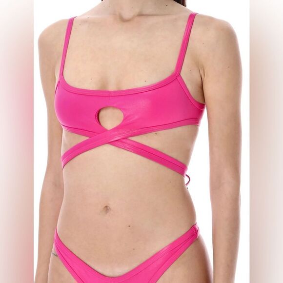 Attico The Attico NWT Cut Out Detailed Stretched Bikini Set in Fuchsia Sz M $350 - Picture 1 of 12